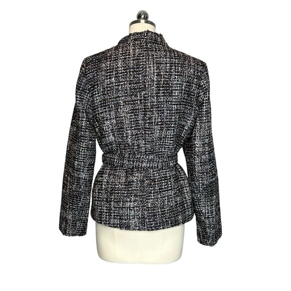 Banana Republic Navy Plaid Raw Cut Tweed Wrap Jacket | M - Picture 5 of 10